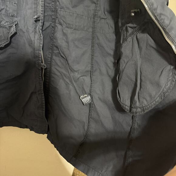 H&M Black Coat Canvas Military Long Zip Parka Hooded Jacket Cotton Womens sz L - Picture 8 of 9